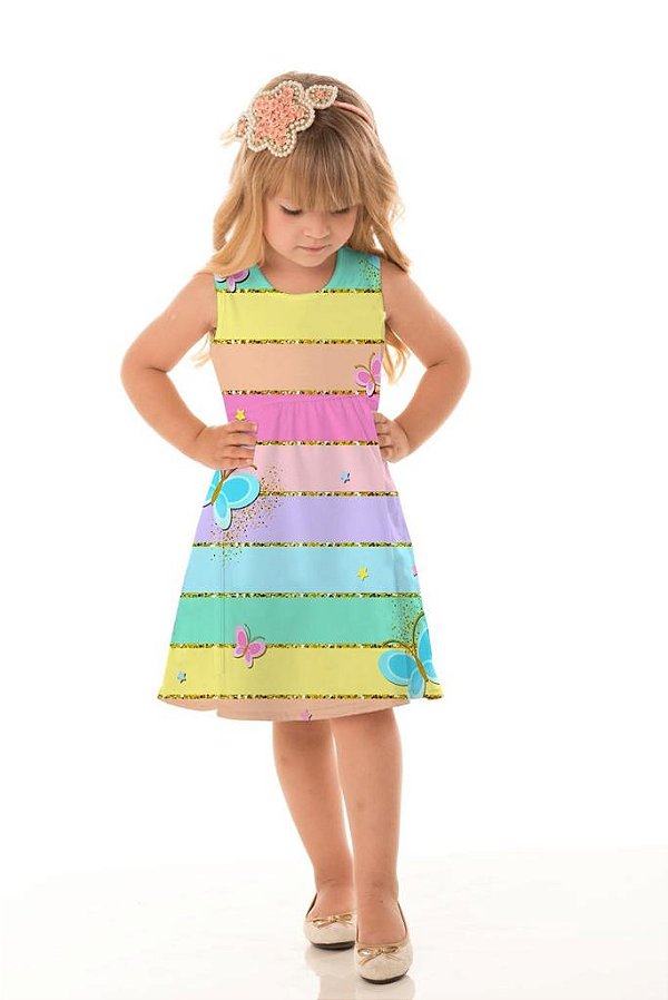 Vestido Infantil Borboleta Colorido Dia a Dia